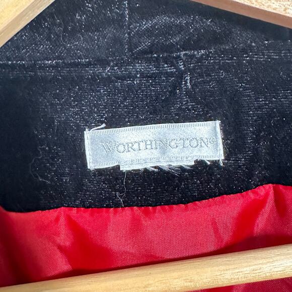 Worthington Womens Black Velvet Crop Jacket with Brooch Style Button Size L - Picture 7 of 12